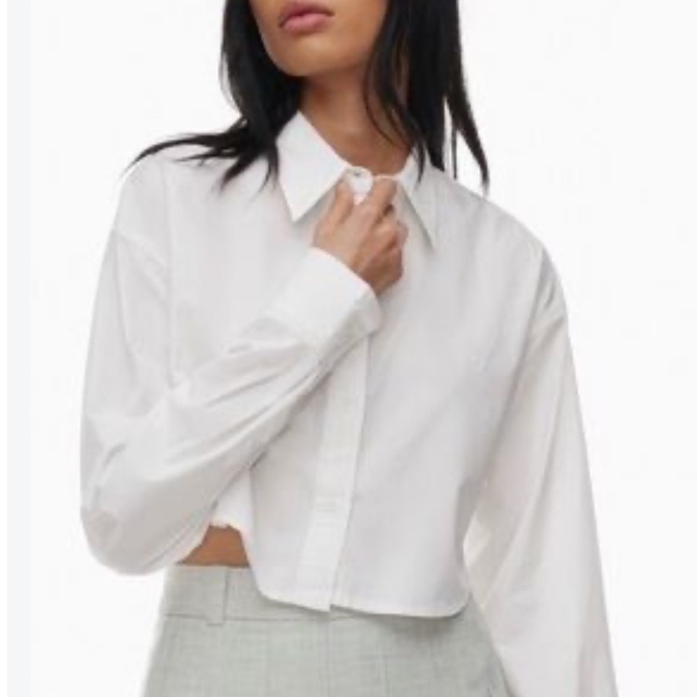 Wilfred Free White Cropped Button Down Shirt Long Sleeve Cotton Large